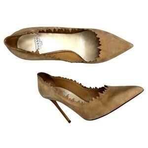 Francesco Russo Unique Tan Suede Cut Out Scarpin Heels Size 9.5